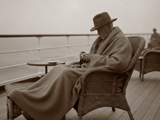 Ein alter Mann an Deck eines Ozeandampfers. Ki-generiert